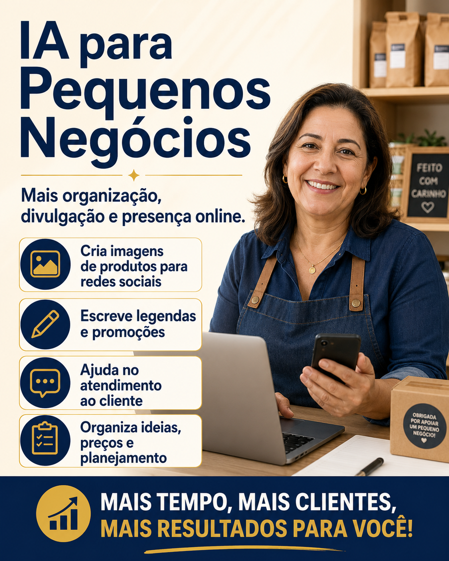 IA para pequenos negócios: imagens de produtos, legendas, promoções e atendimento