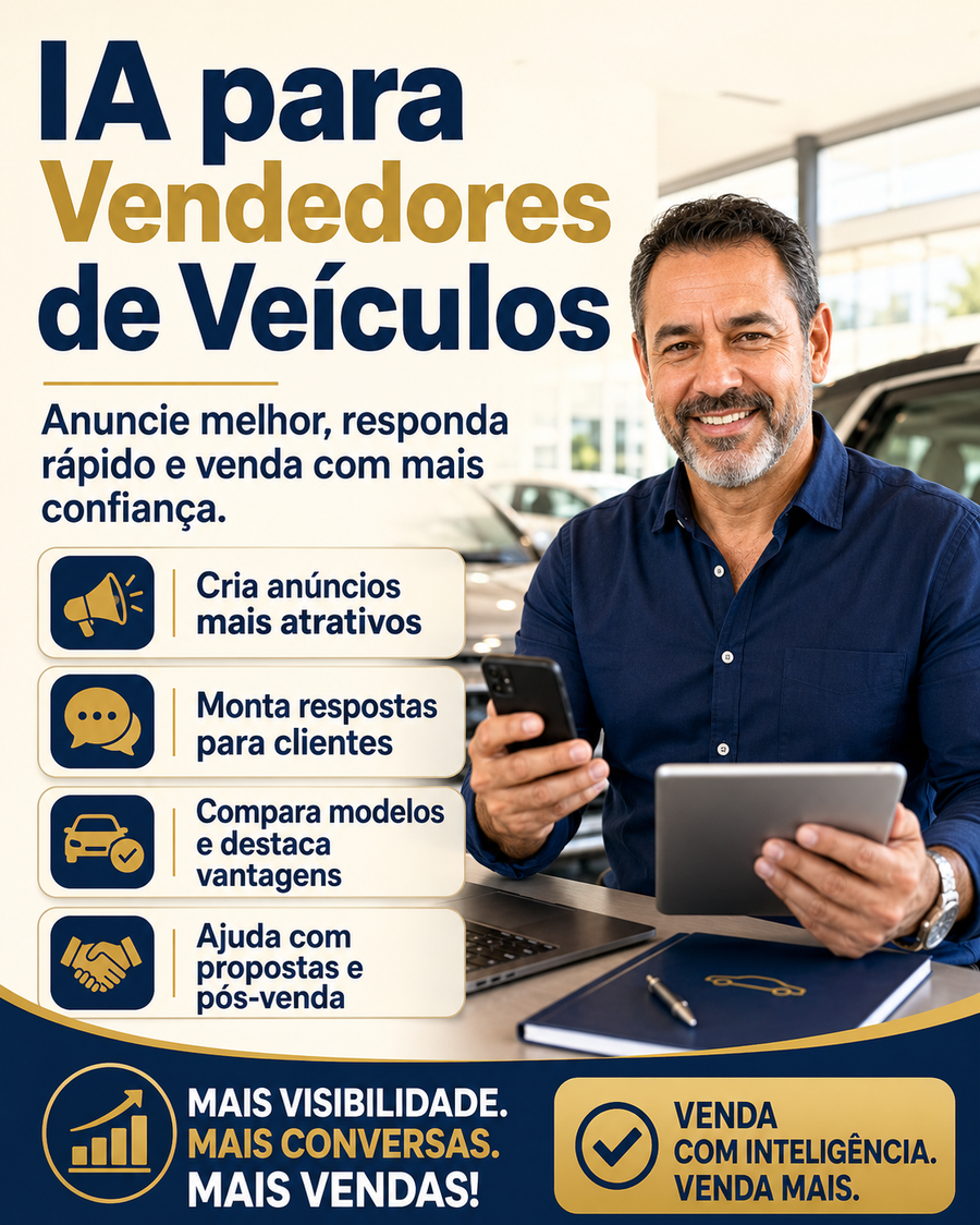 IA para vendedores de veículos: anúncios, respostas, comparativos e pós-venda